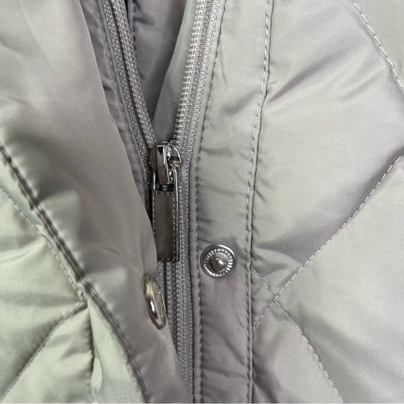 London Fog Diamond Quilt Puffer Jacket Size S Beige Taupe Detachable Hood - Picture 5 of 13